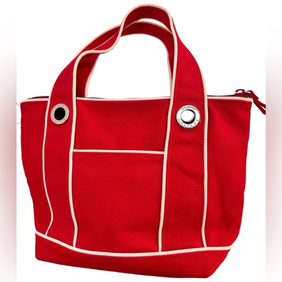 VERA BRADLEY ~ Red Canvas Tote Bag with Bold Silver Grommet Accents - Picture 6 of 10